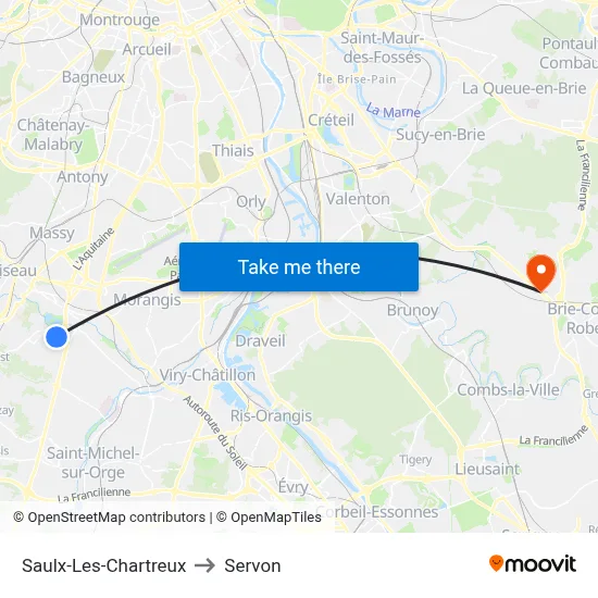 Saulx-Les-Chartreux to Servon map