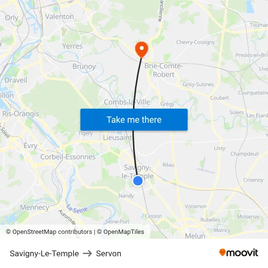 Savigny-Le-Temple to Servon map