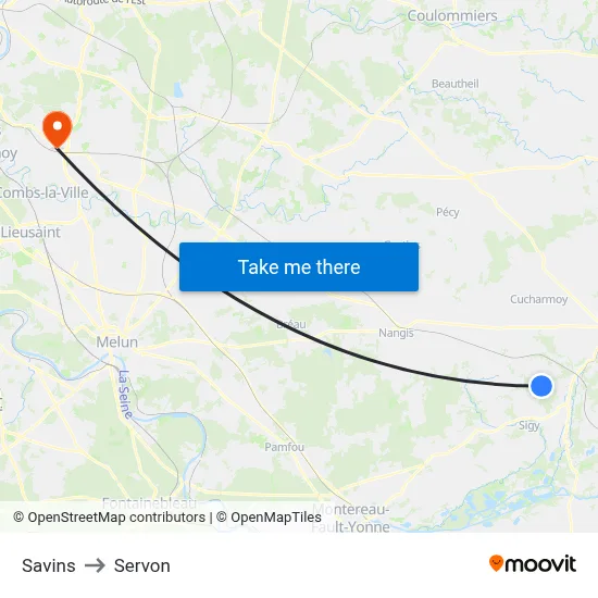 Savins to Servon map