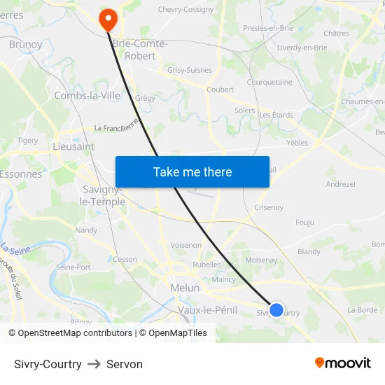 Sivry-Courtry to Servon map