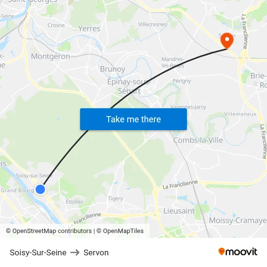 Soisy-Sur-Seine to Servon map