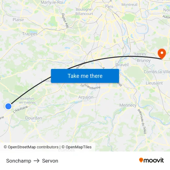 Sonchamp to Servon map