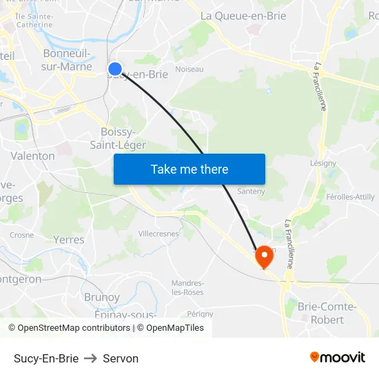Sucy-En-Brie to Servon map