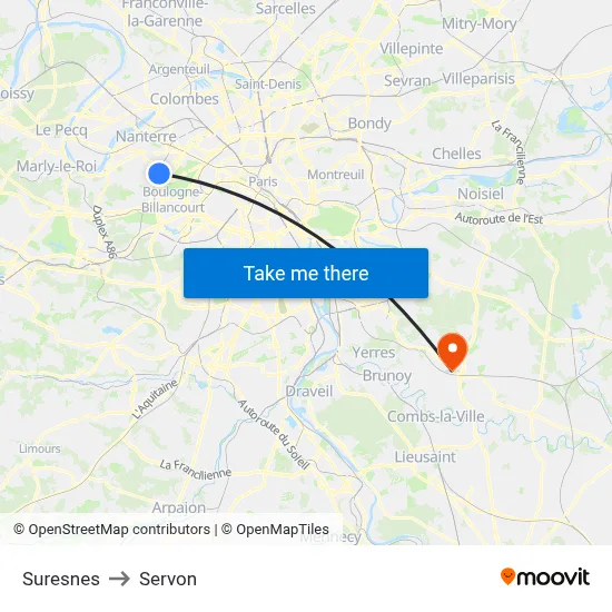 Suresnes to Servon map