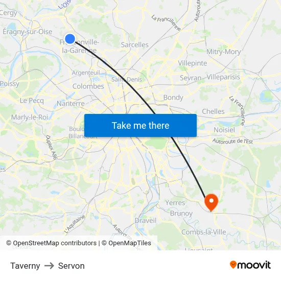 Taverny to Servon map