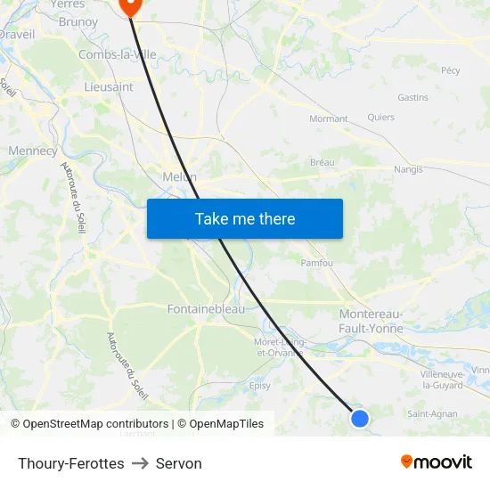 Thoury-Ferottes to Servon map