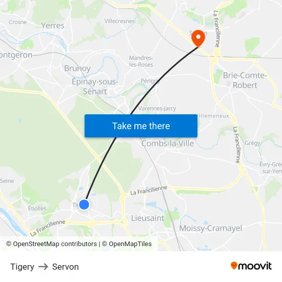 Tigery to Servon map