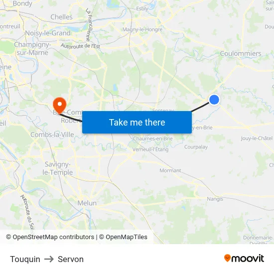 Touquin to Servon map