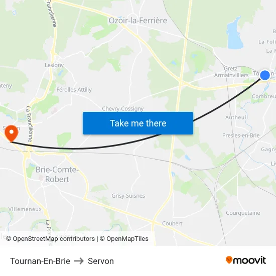 Tournan-En-Brie to Servon map