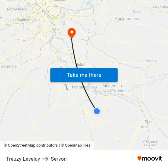 Treuzy-Levelay to Servon map