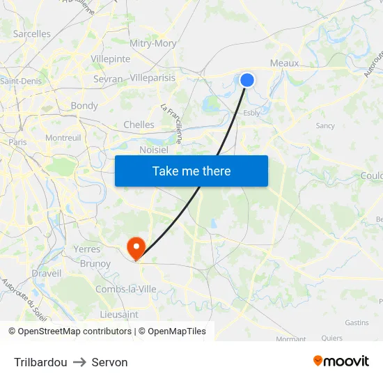 Trilbardou to Servon map