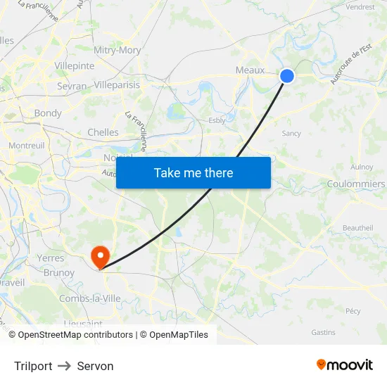 Trilport to Servon map