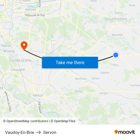 Vaudoy-En-Brie to Servon map