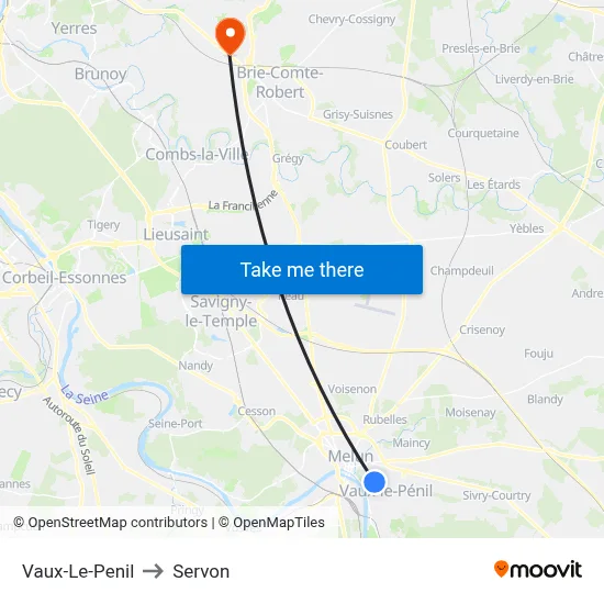 Vaux-Le-Penil to Servon map