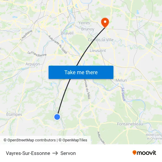 Vayres-Sur-Essonne to Servon map