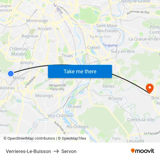 Verrieres-Le-Buisson to Servon map