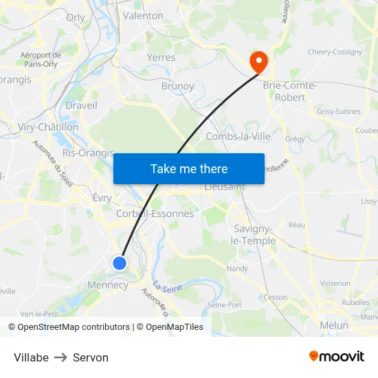 Villabe to Servon map
