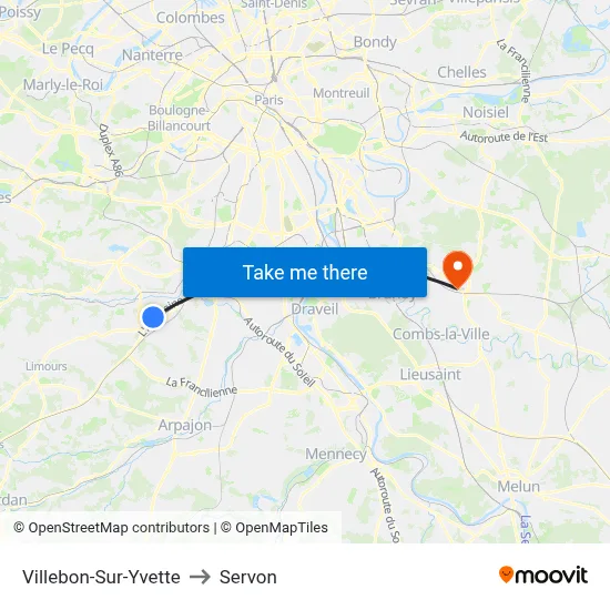 Villebon-Sur-Yvette to Servon map
