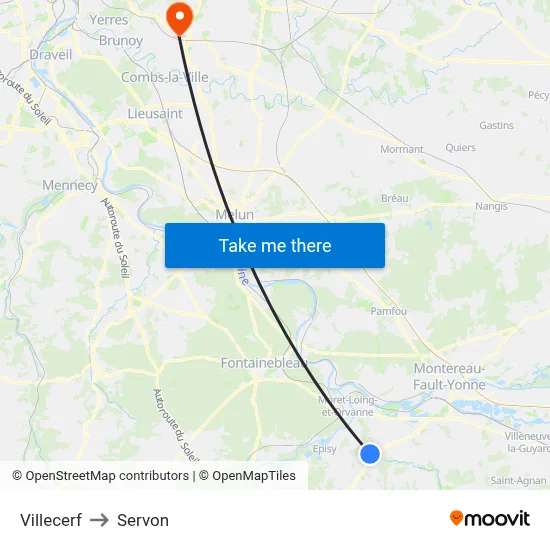 Villecerf to Servon map