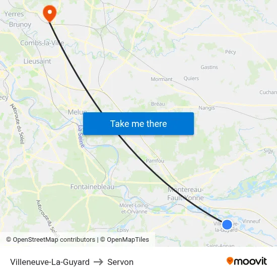 Villeneuve-La-Guyard to Servon map