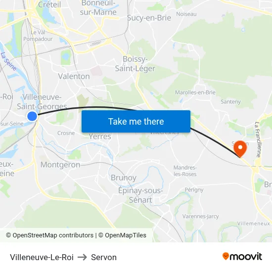 Villeneuve-Le-Roi to Servon map