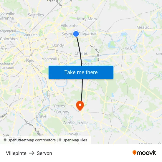 Villepinte to Servon map