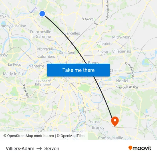 Villiers-Adam to Servon map