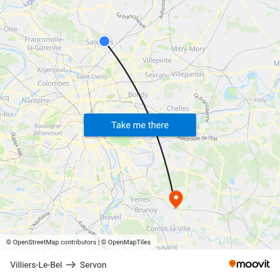 Villiers-Le-Bel to Servon map