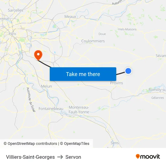Villiers-Saint-Georges to Servon map