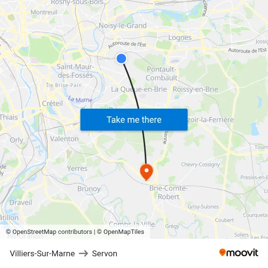 Villiers-Sur-Marne to Servon map
