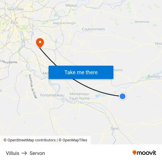Villuis to Servon map