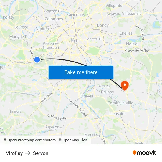 Viroflay to Servon map