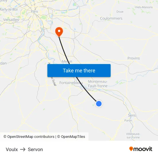 Voulx to Servon map