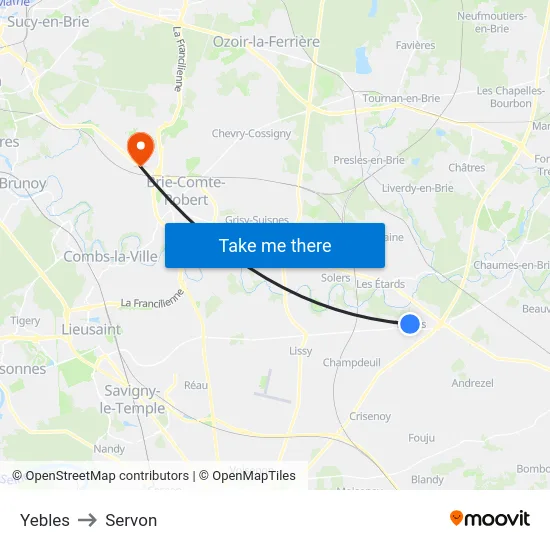 Yebles to Servon map