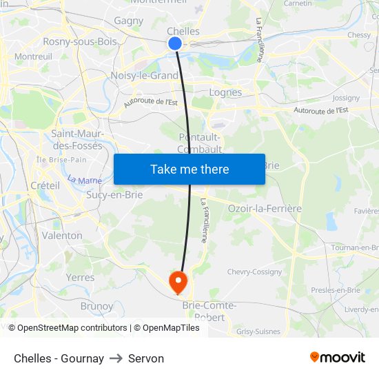 Chelles - Gournay to Servon map