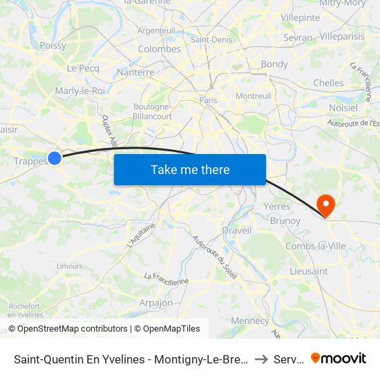 Saint-Quentin En Yvelines - Montigny-Le-Bretonneux to Servon map