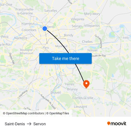 Saint-Denis to Servon map