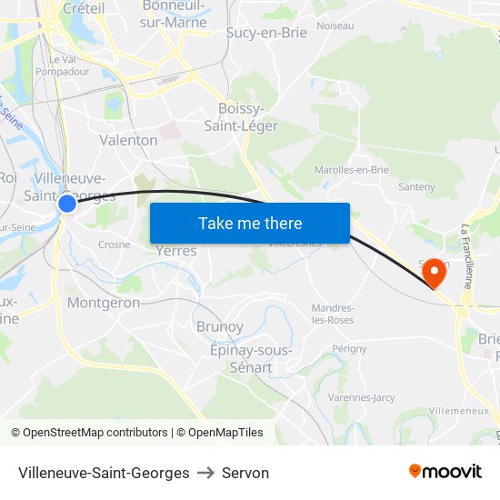 Villeneuve-Saint-Georges to Servon map