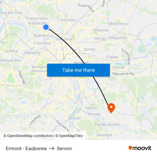 Ermont - Eaubonne to Servon map