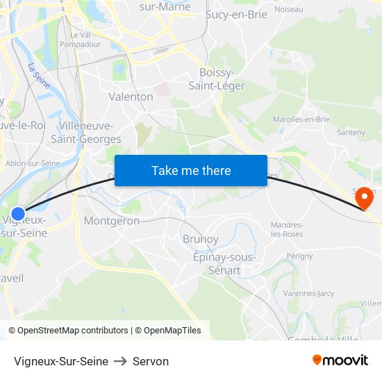 Vigneux-Sur-Seine to Servon map