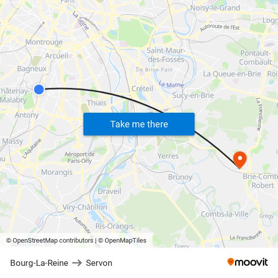 Bourg-La-Reine to Servon map