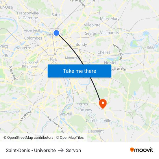 Saint-Denis - Université to Servon map