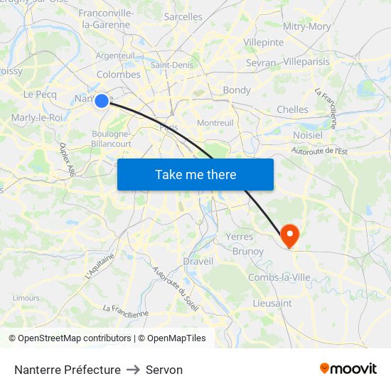 Nanterre Préfecture to Servon map