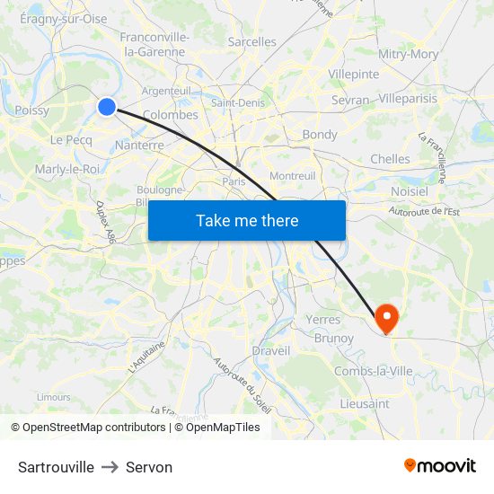 Sartrouville to Servon map
