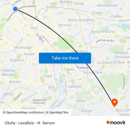 Clichy - Levallois to Servon map