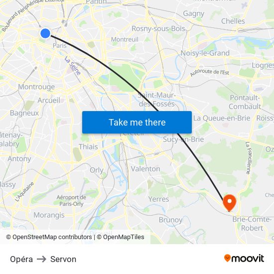 Opéra to Servon map