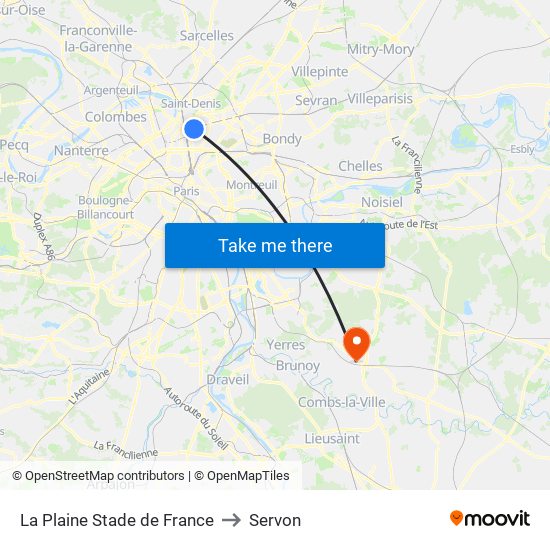 La Plaine Stade de France to Servon map