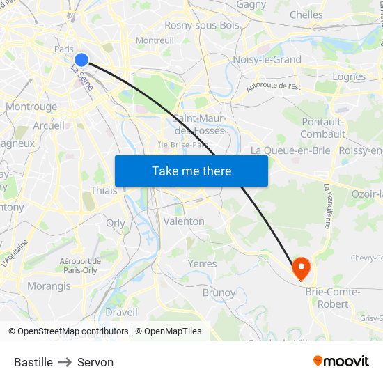 Bastille to Servon map