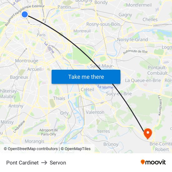 Pont Cardinet to Servon map