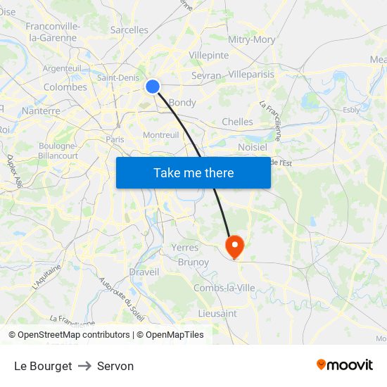 Le Bourget to Servon map